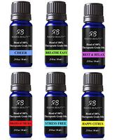 Radha Essential Oil Blends Set - 100% Pure and Natural Kit for Aromatherapy Sea of Thieves, Stress Free, Rest & Relax, Breathe Easy, Cheer, Happy Citrus, Great Gift - 6/10 ml