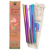Rainbow Stainless Steel Smoothie Drinking Straws with Unicorn Travel Case | 4 Bubble Tea or Smoothie Straws | Comes with Straw Cleaner and Unicorn Bag