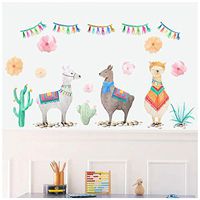 Wall Decals for Kid's Bedroom, Cartoon Alpaca Wall Murals Sticker Art DIY Romovable Easy Peel Vinyl Decal Kids Gilr's Adults Bedroom Living Room Family Home Decor (Multicolor)