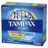 Tampax Pearl Tampons, Light/Regular/Super Absorbency with LeakGuard Braid, Triple Pack, Unscented, 34 Count