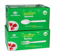 GreenWorks Compostable 100 Forks and 100 Spoons, Large CPLA Biodegradable Bio-Based Plastic Disposable Cutlery Set