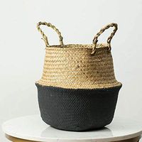 DOKOT Seagrass Belly Basket with Handles Natural Woven Planter Baskets for for Indoor Plants Storage Laundry (Black 7 inch D x 8 inch H)