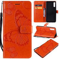 Amocase Wallet Leather Case with 2 in 1 Stylus for Samsung Galaxy A50,Premium Strap 3D Butterfly Magnetic PU Leather Stand Shockproof Card Slot Case for Samsung Galaxy A50 - Orange