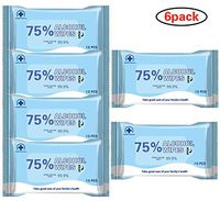 6 Pack Hand Alcohol Wet Wipes, Wipes Travel Size for All-Purpose Cleaning(60 Wipes)