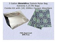 (10) 5-Gallon 5.25 Mil Genuine Mylar Ziplock Bags + (10) 2000CC Oxygen Absorbers