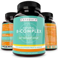 Natural Whole Food Vitamin B Complex, All B Vitamins Including B12, Folic Acid, Biotin- Vegan Vitamin B Complex Supplement for Stress, Energy, Immunity w/ 800 milligrams Organic Fruits and Vegetables