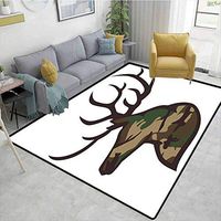 Antler Decor Paisley Customize Door Mats for Home Mat, Stag Deer Portrait with Camouflage Pattern Hunting Decor Hobby Mammal, Easy Maintenance Area Rug Living Room Bedroom Carpet(2.5'x 7')