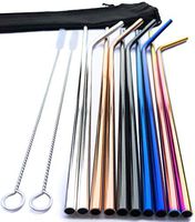10Pcs 10.5" Colored Metal Straw Set, Food-Grade Stainless Steel Momo Reusable Ultra-Long Drinking Straws for Cold Beverage, 20oz 30oz Tumblers Ramblers. Includes 2 Free Brushes