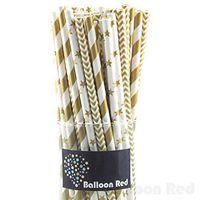 Biodegradable Paper Drinking Straws (Premium Quality), Pack of 150, Combo - Gold/Striped & Chervon & Stars