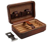 Decorebay Orange Sun Crocodile Leather Travel Humidor Case Cedar Wood Lined 4 Fingers Holder with Cutter (Orange Sun)
