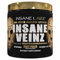 Insane Labz Insane Veinz Gold, Nitric Oxide Non Stimulant pre Workout Powder, Loaded with Hydromax, Nitrosigine, Increases Vascularity and Blood Flow, 30 Srvgs, Fruit Punch