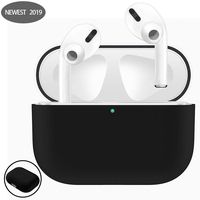 LANGXIANGO Compatible for Airpods Pro Case, Cute Carrying Case for AirPods 3 Charging Case [2019 Release] Shock-Absorbing Soft Slim Silicone Case Skin [Visible Front LED] (Black)