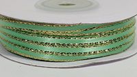 Ben Collection 1/8" X 100 Yards Double Face Satin Ribbon with Metallic Gold & Silver Edge (Mint & Gold)