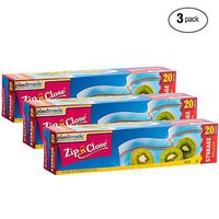 Plastimade Zip'n'Close Disposable Plastic Resealable Storage Bags, 1 Gallon Size, 60 Bags, Great for Home, Office, Vacation, Traveling, Sandwich, Fruits, Nuts, Cookies, Or Any Storage Needs (3 Packs)