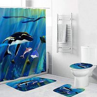 Naiflowers Bath Tub Curtain Set 4 Piece,Dolphin Turtle Shower Curtain & Toilet Mat & Toilet Lid Cover & Non-Slip Rugs for Bathroom Tub Entry Living Room, Washable Shower Curtain Sets