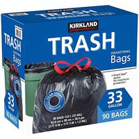 Kirkland Signature tab Drawstring Trash Bags - 33 Gallon - XL Size - (90 Count) 2 Pack
