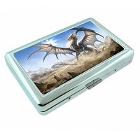 Dragon Mythological Creature Fantasy S33 Silver Cigarette Case Metal Wallet Id Holder 4" X 2.75" RFID Protection