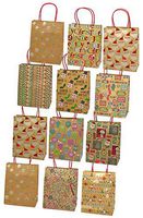 Christmas Gift Bags, Kraft with Foil Hotstamps, 12 Pack