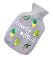Small Plush Creative Rubber Hot Water Bottle, Gray and Cactus