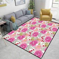 Bigdatastore Floral Natural Fiber Area Rug for Baby Nursery, Garden Flower Botany with Peony Rose Grass Harvest Illustration, Easy Maintenance Area Rug Living Room Bedroom Carpet(2'x 3')