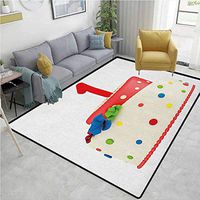YucouHome 1st Birthday Polka Dot Area Rug Non Slip Pad, Baby Party Celebration with Colorful Cute Sweet Dots and Flowers Image, Fashionable High Class Living Bedroom Rugs(2'x 6') Red and White