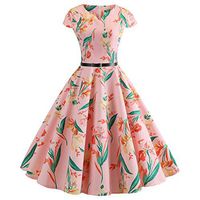 Makaor Women's Summer Dress Short Sleeve V Neck Dress Swing A Line 1950s Vintage Dress Retro Dress,Pineapple/Cherry/Flower Print (M, D)