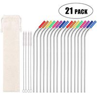 Metal Straws Stainless Steel Straws 16 Pcs 10.5" Bent Reusable Drinking Straws for 20/30 Oz Yeti Tumblers with 16 Food Grade Silicone Tips 4 Cleaning Brush 1 Carry Bag(16 Bent+ 4 Brush+1 Carry Bag)