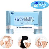 Alcohol Wipes Portable Design (10 Packs, 100 Pcs) Wet Wipes 75% Alcohol Cleaning Wet Wipes for Family Daily Protection Hand Cleaning Travel Office Electronics School All Purpose (10 Packs-100Pcs)
