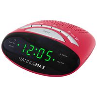 HANNLOMAX HX-116CR Alarm Clock Radio, PLL AM/FM Radio, Dual Alarm, 0.6" Green LED Display, AC/DC Adaptor Included (Red)