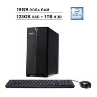 Acer 2020 Premium Aspire TC 885 Desktop, Intel 6-Core i5-8400 up to 4.0 GHz, Intel UHD 630, 16GB DDR4 RAM, 128GB SSD (Boot) + 1TB HDD, DVD, HDMI, Bluetooth, WiFi, Windows 10 Home