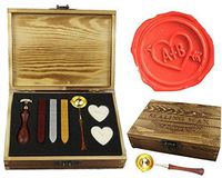 MNYR Vintag Custom Wedding Wax Seal Stamp Kit Melting Spoon Stick Wood Gift Box Invitation Gift Wrap Custom Customize Personalized Monogram 2 Initials Letters Arrow Heart Sealing Wax Seal Stamp Set