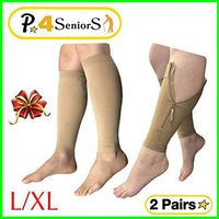 Presadee Seniors 20-30 mmHg Compression Grade Shin Sleeve & with Zipper Reduce Leg Calf Swelling Fatigue Circulation Support 2 Pairs (Beige, 5XL)