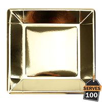 Pack of 100 Gold Disposable Shiny Foil Paper Plates, Square 7", Party Supplies for Appetizer, Lunch, Dinner, or Dessert