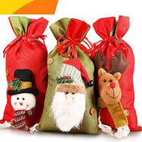 Jolik Santa Sacks Drawstring Christmas Gift Bags, 3D Design Fabric Christmas Bags for Christmas Party Supplies, 15 x 8 inch