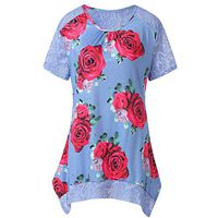 2019 Women's Vintage Loose Dress Summer Lace Hollow Sleeve Flower Printed Short Boho Mini Beach Dress S-5XL (Blue, XL)