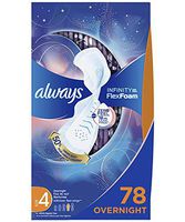Always Infinity Feminine Pads for Women, Size 4, 78 Count, Overnight Absorbency, with Wings, Unscented (26 Count, Pack of 3 - 78 Count Total)