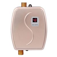 Electric Tankless Water Heater, 110V 3000W Mini Electric Hot System and LCD Digital Display, Hot Water Heater for Hand/Face/Dishes Washing, Version 02- Gold