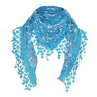 Coupondeal Women Lace Sheer Floral Scarf Shawl Wrap Tassel Scarf(Sky Blue)