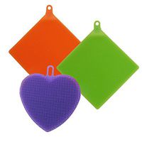 HSI 3-pk All Silicone Eco Bacteria-Free Odorless BPA-Free Dishwasher-Safe Easy-to-Clean Mat/Scrubber
