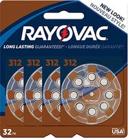 Rayovac Mercury Free Hearing Aid Batteries, Size 312, 32-Pack (L312ZA-32ZM)