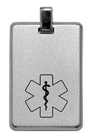 Dolceoro Customized Medical Alert Necklace, Personalized Laser Engraving - Silver Color Stainless Steel