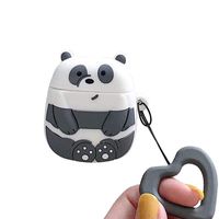 UR Sunshine AirPods Case, Super Cute Funny Animal Bear Panda Shape Soft Silicone Case Cover Protective Skin for AirPods+Ring Lanyard-Panda