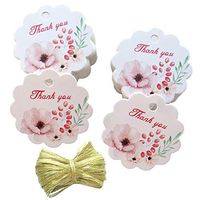 100Pcs Floral Thank You Gift Tags with 100 Feet Gold String White Paper Gift Tags for Wedding Favors, Baby Shower, Bridal Shower, Birthday Party, DIY Projects (Flower-D)