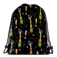 Man Women Drawstring Bag Lightweight champagne bottles glasses hand drawn champagne explosion champagne flutes black Variegated
