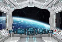 Leowefowa Spaceship Engine Control Room Backdrop5x4ft Vinyl Photography Backgroud Metallic Hallway Module Cabin Backgroud Craft Star Window Galaxy Earth Planet Three-Dimensional View Backdrop