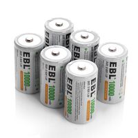 EBL D Battery D Size Rechargeable Batteries 10,000mAh Ni-MH, Pack of 6 - ProCyco Technology