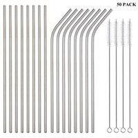 Sunwinc 50-Pack Stainless Steel Straws,Super Long 10.5 Inch Drinking Metal Straws for 30oz/20oz Tumblers Yeti Cups Travel Mugs,Reusable Rustproof Eco-Friendly Dishwasher Safe (25 Straight+25 Bent)