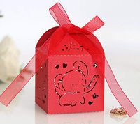 50pcs Hollow Out Elephant Pattern Candy Boxes Gift Bags Baby Shower Wedding Favors (Red)