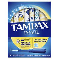 Tampax Pearl Plastic Unscented Tampons, Regular Absorbency, 18 Count