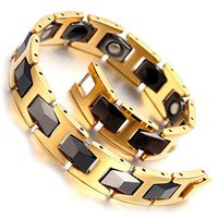 HiTreasure Men's Gold Tungsten Carbide Magnetic Therapy Link Bracelet for Arthritis Pain Relief